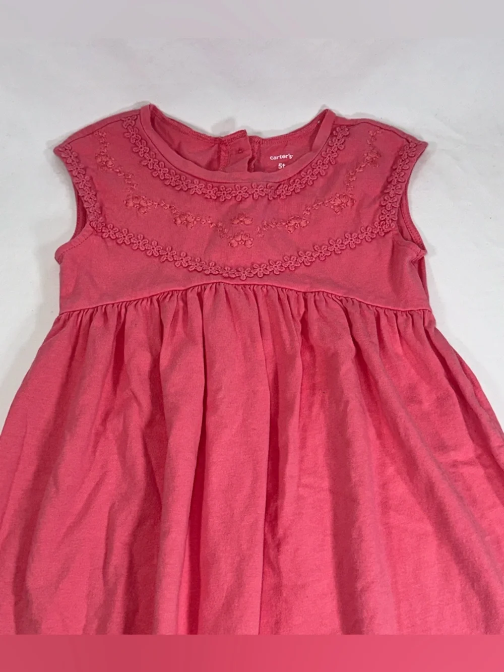 Carters Toddler Girls Pink Dress Sleeveless Embroidered Play Dress Size 5T